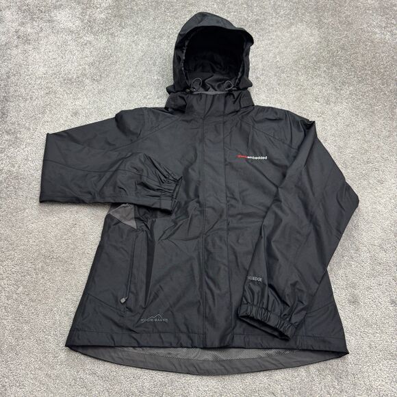Eddie Bauer WeatherEdge Hoodie Windbreaker Jacket Mens Medium Black Waterproof - Picture 1 of 16